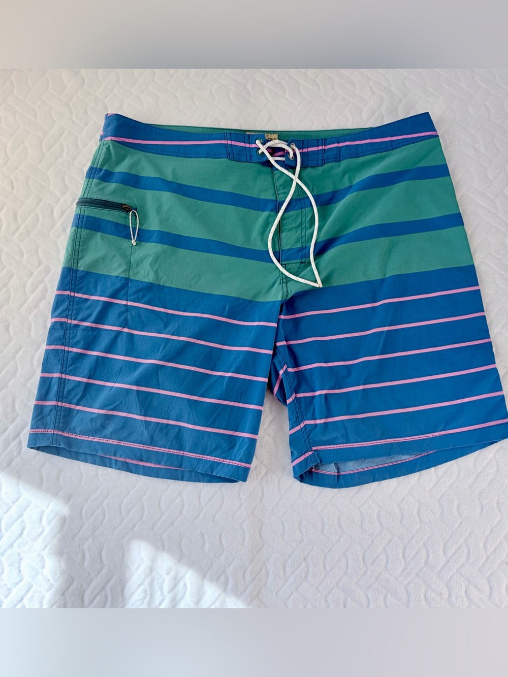 J.Crew board shorts Size 38” blue with pink color block stripes